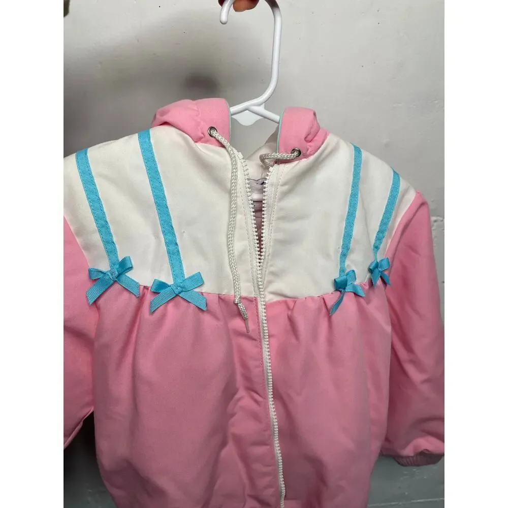 Vintage Weather Tamer Girls Puffy Pink Hooded Jacket Coat Size 6 Made in USA